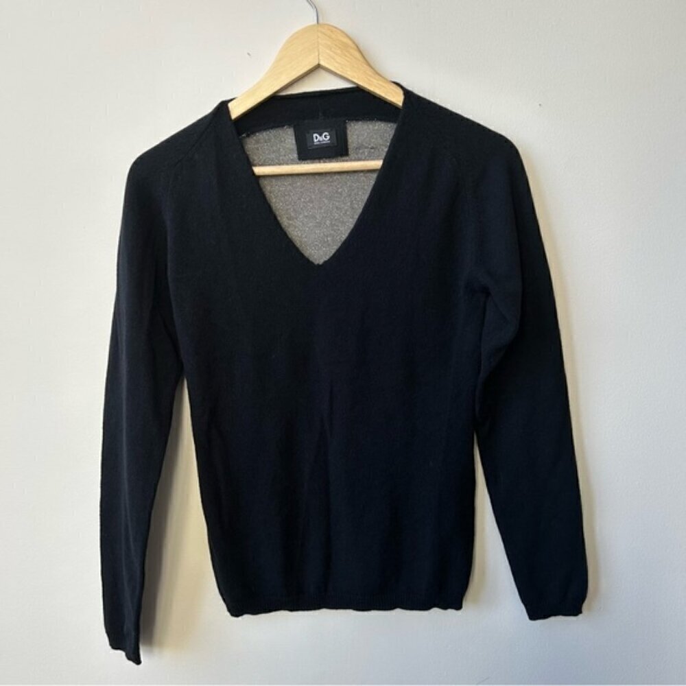 Vintage Dolce & Gabbana Black Metallic Cashmere Sweatear Size 38
